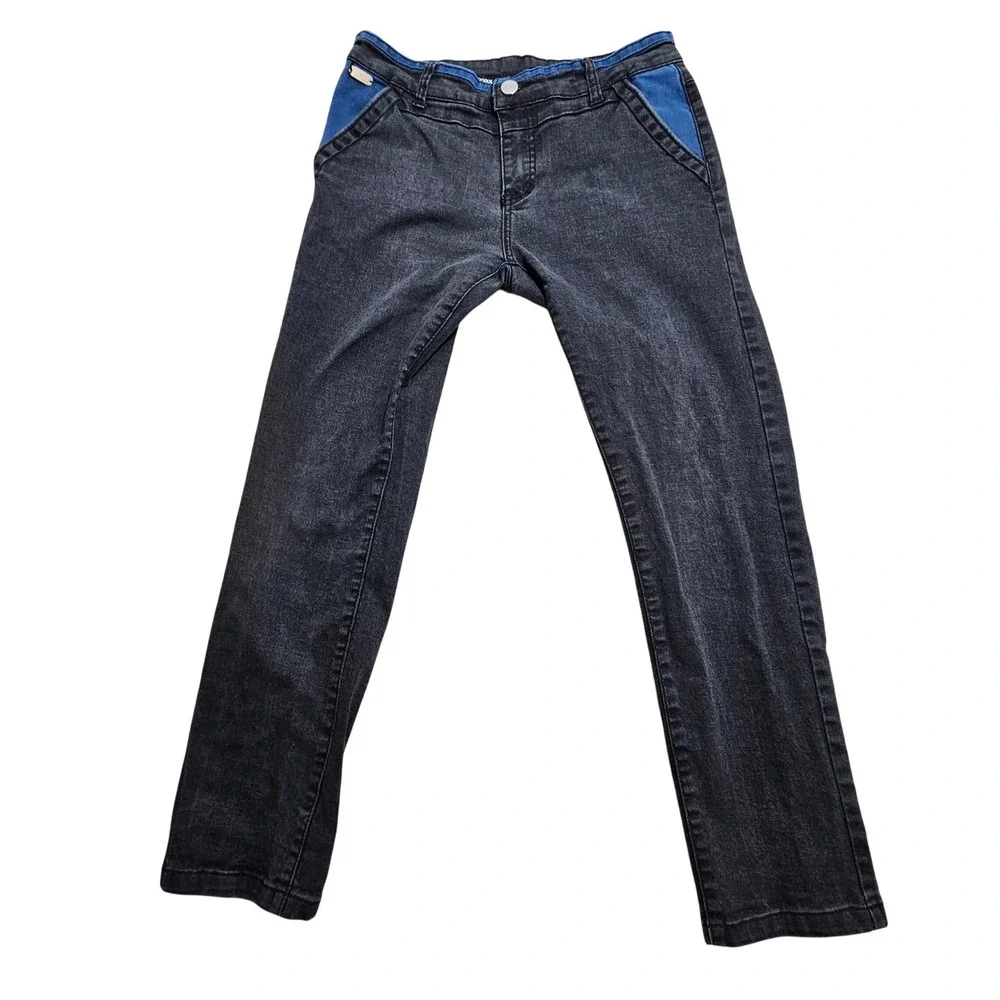 Chaokuzhe Straight Leg Jeans 32 Black Blue Contrast Two Tone Streetwear